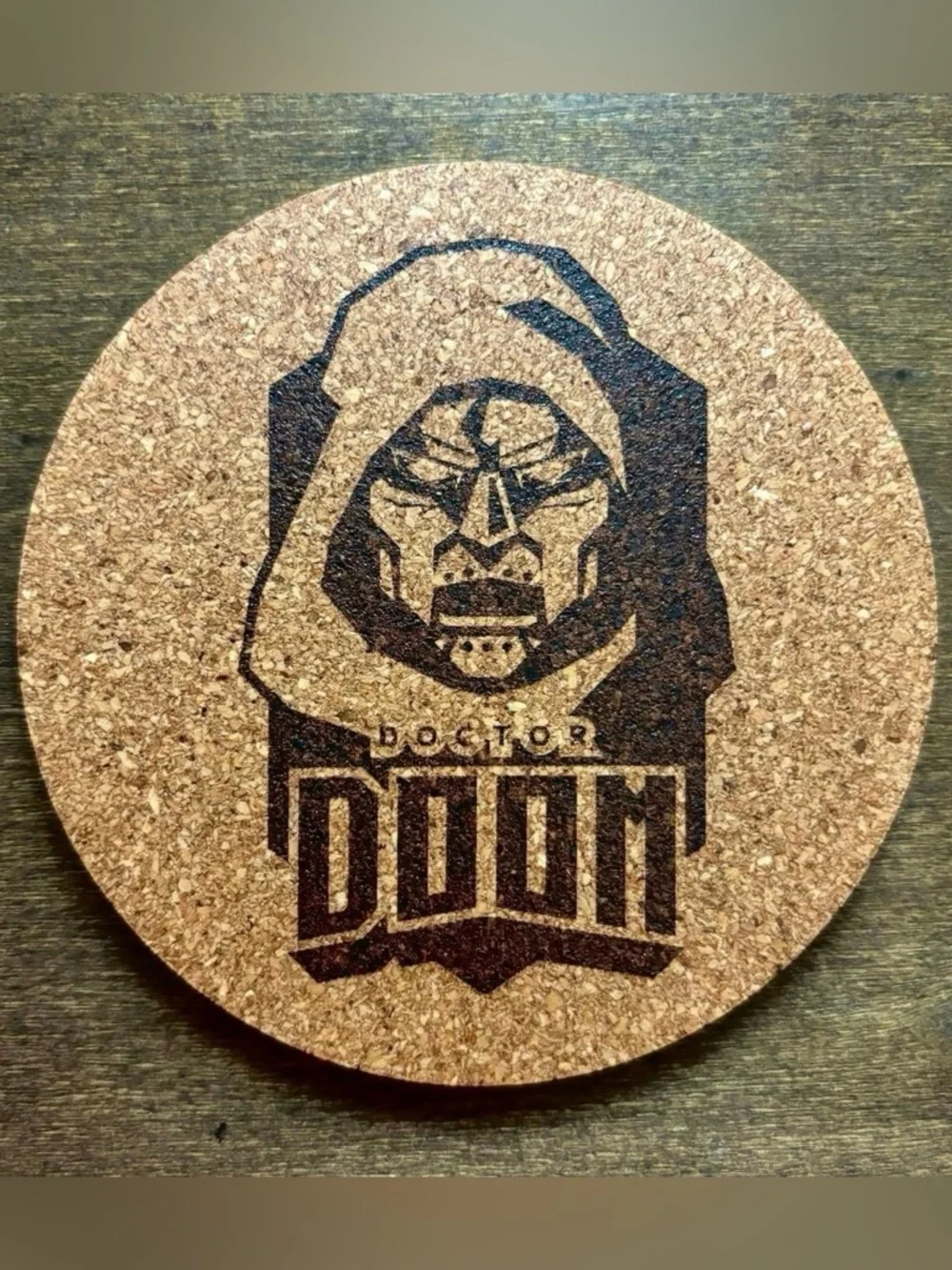 Doctor Doom Laser Engraved Cork Coaster
